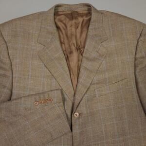 Canali Plaid Silk Wool Linen Beige 3 Button Sport Coat Luxury Made In Italy 46L